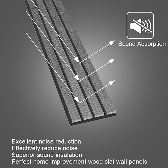 NeatiEase Wood Wall Panels, 9 Feet Acoustic Slat Wall Panels for Interior Wall Decor and Noise Reduction, Decorative Slat Wall Paneling, Dark Gray Oak, 4-Piece