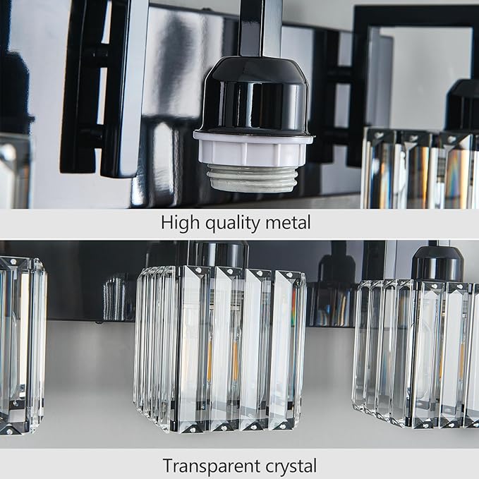 FDPBY Modern Bathroom Vanity Light 3-Lights Plating Black Vanity Light Crystal Wall Light Bathroom Light Fixtures