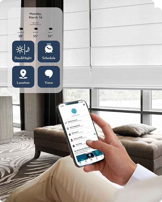 Graywind Smart Roman Shades 60% Blackout Compatible with Alexa Google Rechargeable Motorized Blinds Remote Plain Fold, Custom Size (Light Filtering Matelasse White)