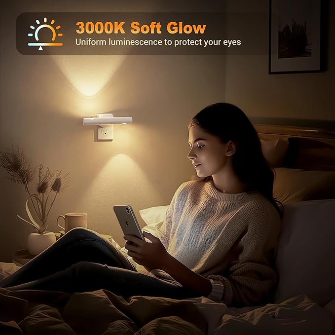 JandCase LED Night Light, Modern Night Lights Plug into Wall, Soft White 3000K,0-100LM Adjustable Brightness with Dusk-to-Dawn Sensor, Dimmable Night Lights for Bathroom, Hallway, Bedroom,Stairway