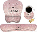 Ergonomic Mouse Pad Wrist Support and Keyboard Wrist Rest Set with Coasters, Non-Slip PU Base, Easy Typing & Pain Relief for Computer Laptop Home Office, Cute Cat Face Smile Meow