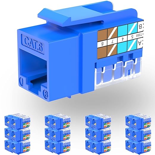 Rapink RJ45 Keystone Jack Cat6 10G Support, Cat6 Keystone Jacks UTP 10 Pack for Wall Plate and Patch Panel, Rj45 Keystone 90 Degree Blue Color for Cat 6, Cat5e, Cat5 Cabling