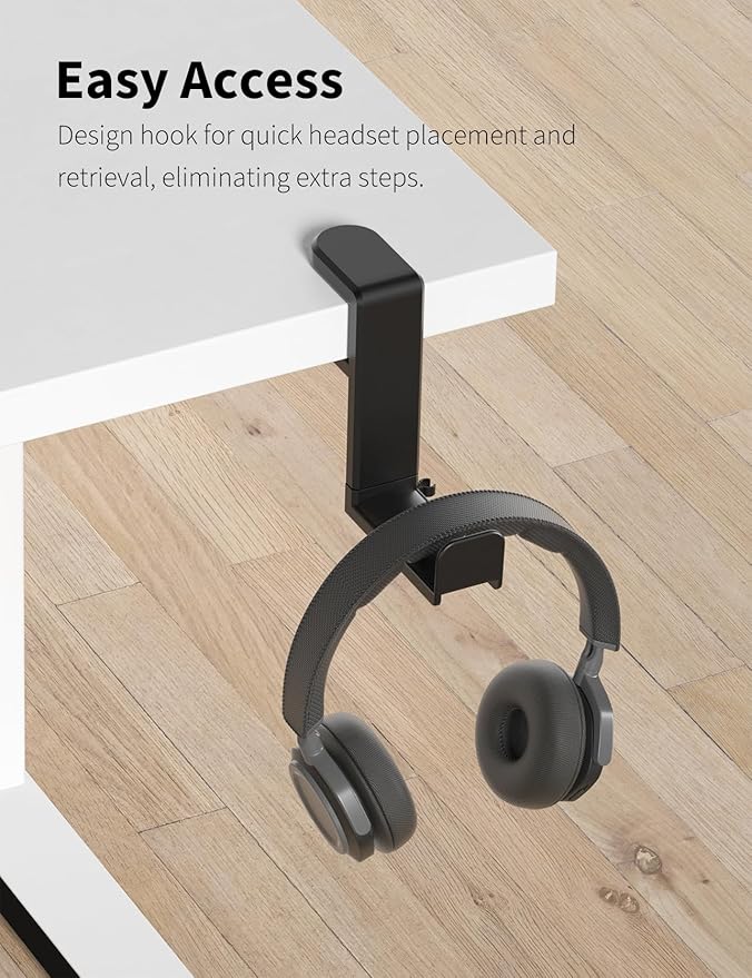 Celerion Headphone Hook - Under Desk Headphone Holder with 360-Degree Adjustable Rotation, Black