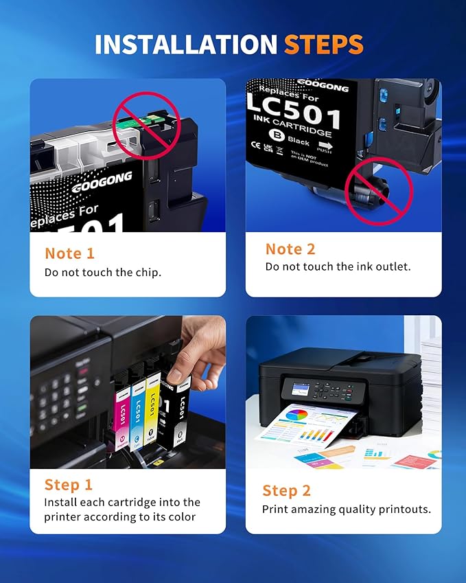 googong LC501 Ink Cartridges LC 501 Ink 4 Pack Compatible for Brother LC 501 Ink LC501 LC501XL Ink Cartridge Work for Brother MFC-J1360DW MFC-J1260W MFC-J1410DW Printer (Black Cyan Magenta Yellow)