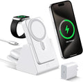 Smtcsl 3-in-1 Wireless Charging Station: Portable 10000mAh Power Bank Charger Compatible for Phone Air/17/16/15/14/13/12 Series and Watch - Detachable Magnetic Charging Stand White