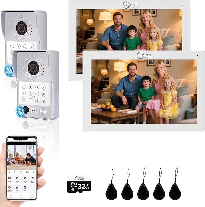 Wired Video Door Phone Apartment Intercom System,7 Inch Touch Monitor with 1080P HD Camera Doorbell,Supporting 5 in 1 Unlocking,Minitoring Motion Detecting for Home Villa,Tuya (2 doorbell + 2 monitor)
