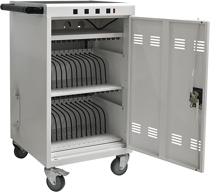 Aokleo Laptop Charging Cart,35 Devices Tablet Storage Carts for pad Up to 16.3" Screen Size, Classroom Computer Mobile Charging Station for Pads, Chromebooks,Laptops, Security Storage(31+4 Bay-White)