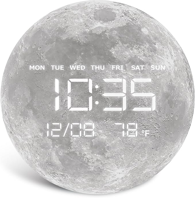 HOMLOVE Digital Wall Clock with Large LED Display, Moon Modern Electric Wall Clock [Plug-in] for All Room, Home, Office, (Moon, 12.59 INCH)