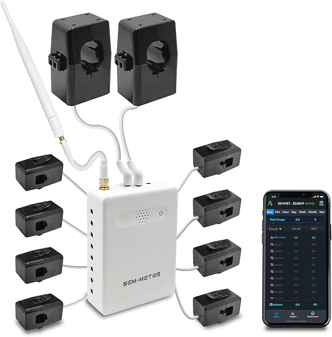 Smart Home Energy Monitor with 8 50A Circuit Level Sensors, Measure Power Usage in Real-Time, History with App (8 50A Circuit Level Sensors) - Compatible with Home Assistant