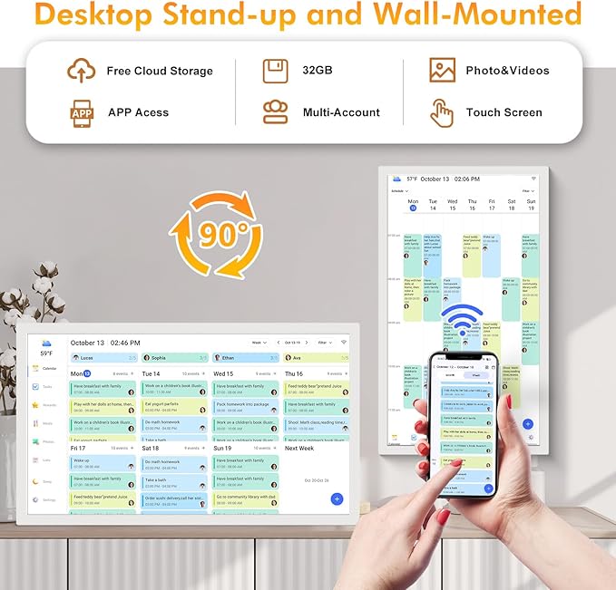 27 Inch Digital Calendar Chore Chart with Touchscreen - 1080P Full HD Interactive Display, Wall & Desk Mountable Family Planner, to-Do List & Meal Planner, Digital Picture Frame Gifts for Women Mom