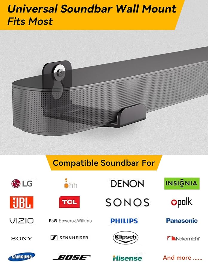 MUAKIOY Soundbar Mount, (2 Sets) Speaker Wall Mount Brackets Under TV, Heavy Duty Sound Bar Shelf Mounting Adjust 3.4" - 5.8" for Samsung, Vizio, Lg, Sony, JBL, Bose and More Hanger Soundbars