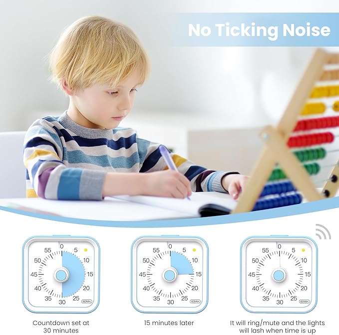InfPokid Visual Timer for Kids with Pause Function, 60 Minute Countdown Timer for Kids Desk Study, Teaching, Kitchen Cooking, Office Meetings, Time Management for ADHD (Blue)