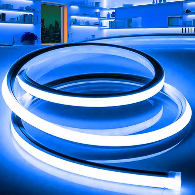 VOEWT LED Strip Lights Blue,32.8ft 110-120V Neon Rope Lights,Flexible Silicone Outdoor Waterproof Neon Strip Lights for Bedroom,Mirror,Kitchen Cabinet, Living Room,Halloween Decor