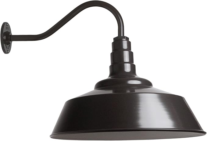Steel Lighting Co. Large Outdoor Barn Light | Gooseneck Light Fixture | Made in America from 18-Gauge Steel | 20" Dome | 16" Gooseneck Gooseneck Dark Bronze Exterior/White Interior
