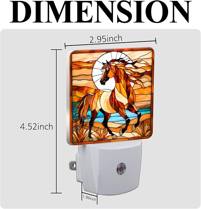 PODMemory Horse Stained Glass Night Lights Plug into Wall for Room, Horse Night Light LED for Bedroom