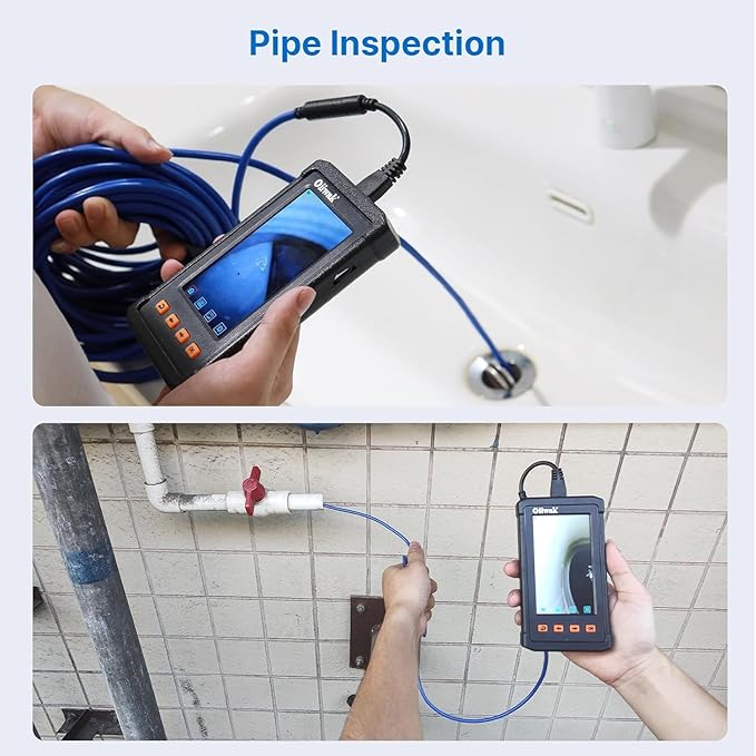 Oiiwak 50 ft Triple Lens Borescope, Drain & Sewer Camera | 4.3" 1080P, IP67, 32GB, Carrying Bag, Accessories | Inscpection Camera for Plumbing, HVAC, Automotive, Wall