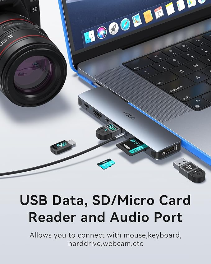USB C Adapter Hub for MacBook Pro Air 2025-2018, Mac Adapter Multiport for MacBook 13" 15" 16", Mac Accessories Hub 8 in 2 with HDMI Thunderbolt 3 USB-C USB 3.0 2.0 SD/TF Card Reader