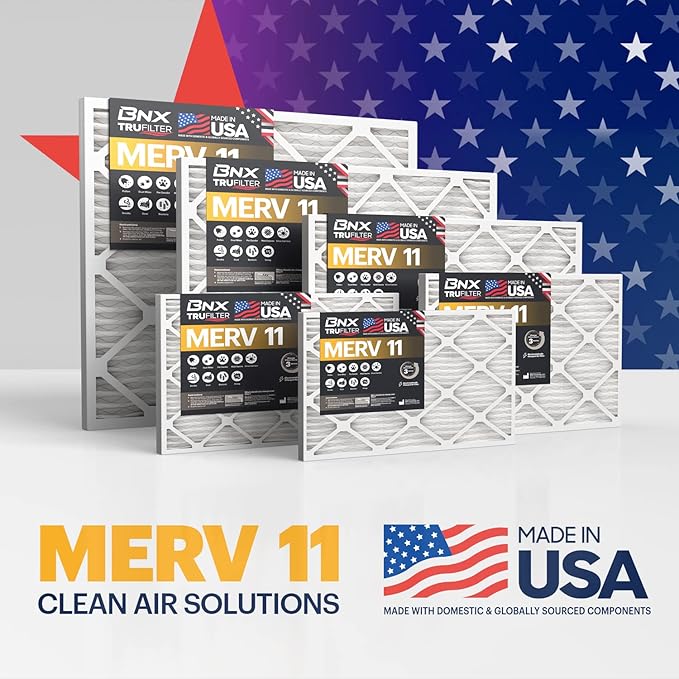 BNX TruFilter 18x20x1 Air Filter MERV 11 (6-Pack) - MADE IN USA - Allergen Defense Electrostatic Pleated Air Conditioner HVAC AC Furnace Filters for Allergies, Dust, Pet, Smoke, Allergy MPR 1200 FPR 7