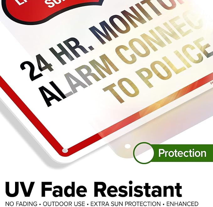 Warning 24 HR. Monitored Alarm Connected To Police Sign, 10x14 Inches, 55 mil thick HDPE (high density polyethylene), Made in USA by My Sign Center