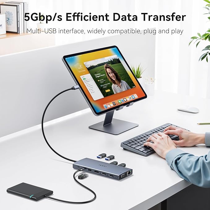 USB C Docking Station Dual Monitor for Dell HP, Laptop Docking Station 3 Monitors 15-in-1 USB C Hub Dock with Dual 4K HDMI+8K DP +VGA+6USB Ports+PD+Ethernet+SD/TF+Audio,USBC Adapter Dongle for Lenovo