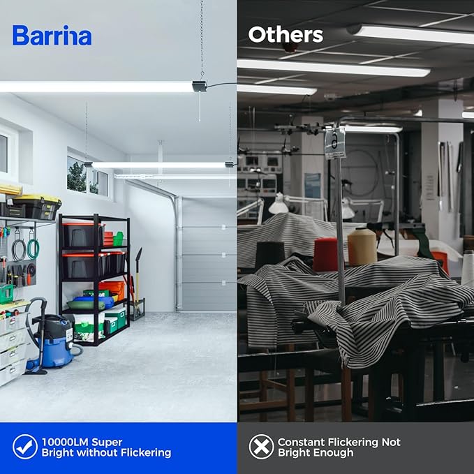 Barrina BS84 LED Shop Lights for Workshop 4FT, 84W, 10000LM, 6500K Utility Shop Lights, Pull Chain ON/Off, Hanging or Flush Mount, ETL, 10 Packs