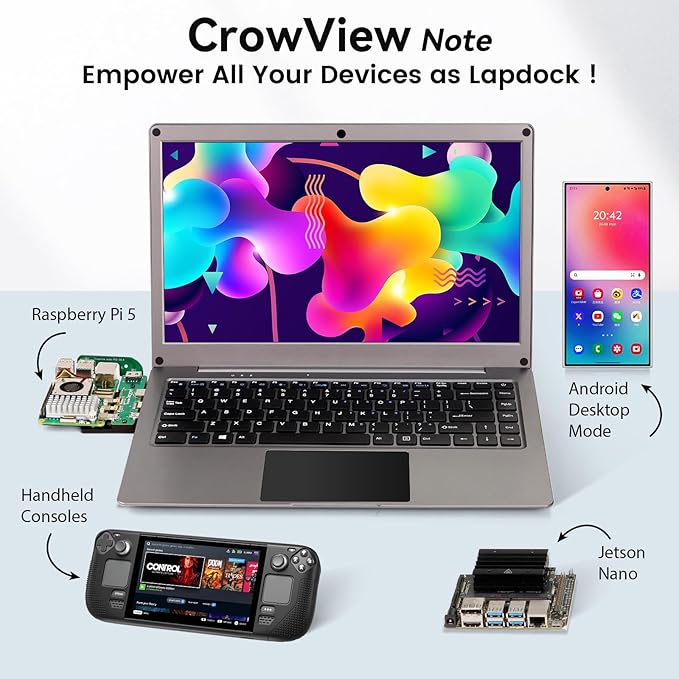 GrowCube Portable Monitor with Keyboard,14inch 1080P FHD Lapdock Compatible with Raspberry Pi/Mini PC/Phone/PC/Game Console,CrowView Note Built-in Battery(Full Feature TypeC & HDMI Cable Included)
