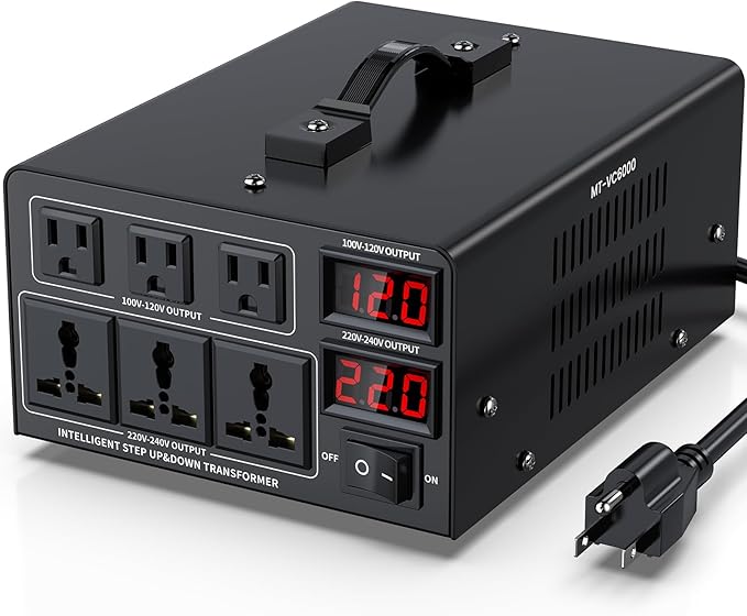6000W Voltage Converter Transformer(110V to 220V or 220V to 110V) Step Up/Down Converter 110/120 Volt - 220/240 Volt w/US Power Cord,Circuit Breaker Protection, LCD Screen Display