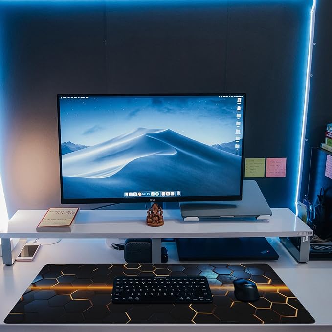 Eflxamz Large Gaming Mouse Pad,Golden Lines Honeycomb Technology Desk Mat,Honeycomb Technology Desk Pad,Extended Computer Keyboard Mouse Pad with Non-Slip Base and Stitched Edge,35.4"x15.7"