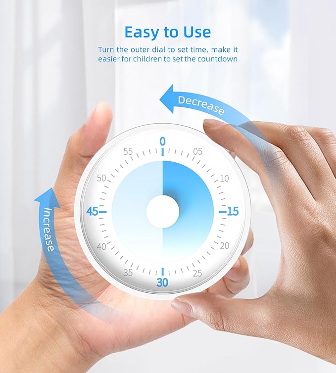 Rosenpatio Visual Timer for Adults Teenager - Timers for Classroom Teachers 60 Minutes Countdown Home School Study Tool, Non-Ticking Rotating Timer for Exam Work Kitchen Office Gym, 1 Pack