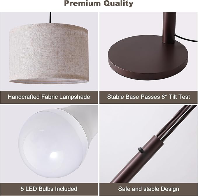 Fansdrick Dimmable Floor Lamp - Arc Floor Lamps for Living Room, 4000LM Super Bright Modern Tall Standing Lamp with Black Shades & Heavy Base, Mid Century Tree Floor Lamp for Bedroom Office