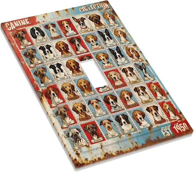 Bvtewkhz Dogs Funny Puppy Pets Vintage 1 Gang Single Toggle Decorative Outlet Covers Light Switch Plate Electrical Receptacle Switchplate For Bathroom Kitchen Bedroom