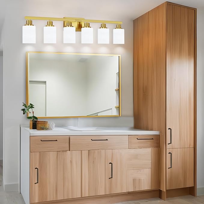 DIKAIDA 6 Light Gold Bathroom Vanity Light, Gold Bathroom Light Fixtures, 38" Modern Brushed Gold Vanity Lighting Fixtures for Bathroom Over Mirror, Gold Sconces Wall Lighting for Bedroom Living Room