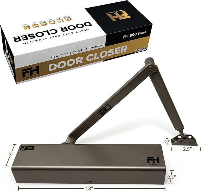 Finsbury Heavy Duty Commercial Door Closer Adjustable Size 1-6, Grade 1 ANSI/BHMA Certified, UL Listed, ADA Compliant, Hydraulic Backcheck & Delayed Action High Traffic (Duronotic)