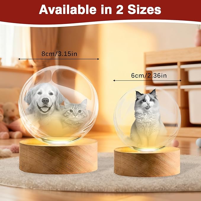 LOVEVEN Personalized 3D Crystal Ball Night Light - Custom Photo Snow Globe Lamp for Valentine‘s Day, Anniversary, Birthday - Memorial Keepsake Gift for Couples, Family, Pets