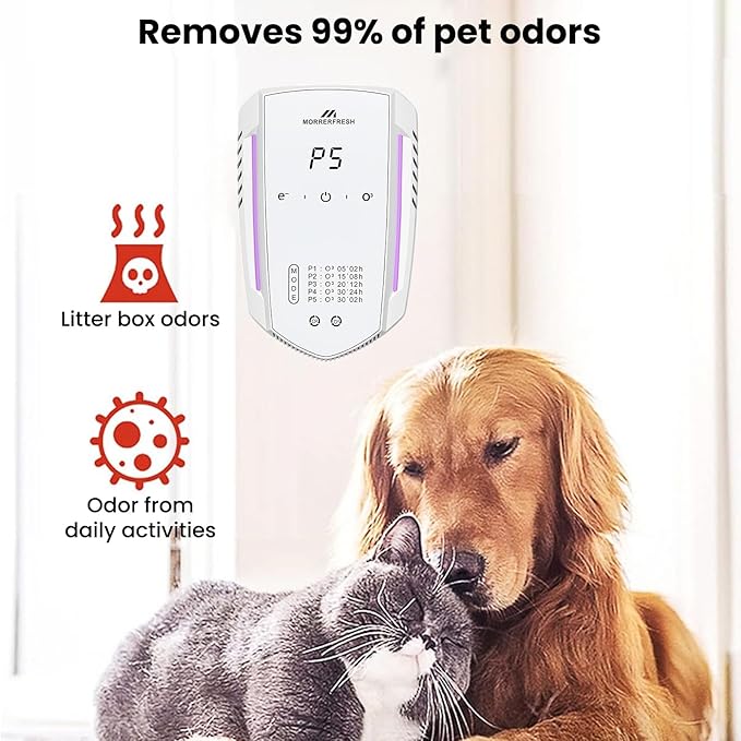 Morrerfresh Ozone Odor Eliminator for Strong Odor 99% Cat Litter Deodorizer Dog Poof Odor Removal Air Ionizers for Home Portable Air Purifier for Pets Toilet Wardrobe Shoe Garage Room Cabinet White