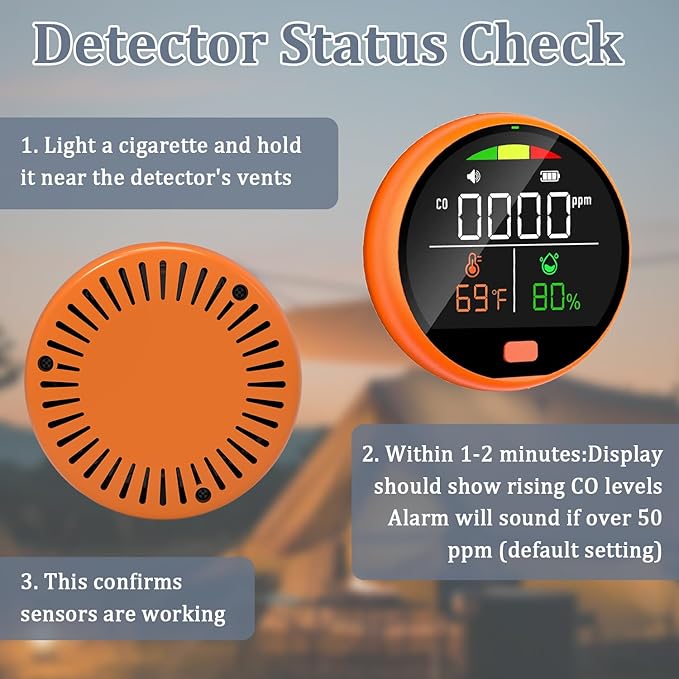 3 in 1 Carbon Monoxide Detectors Portable Co2 Detector for Travel CO Detector with Magnetic Back, 3-in-1 CO Monitor with Audible & Visual Alarm for Camping, Hotel, Car & RV