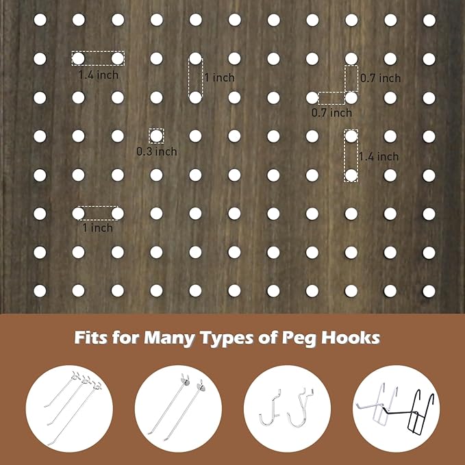 ECOMEX 4 Panel Room Divider, 5.6Ft Pegboard Display Wooden Room Divider Folding Privacy Screen Room Divider Freestanding Peg Board Display for Trade Show Craft Show Home Wall Organizer, Retro Brown
