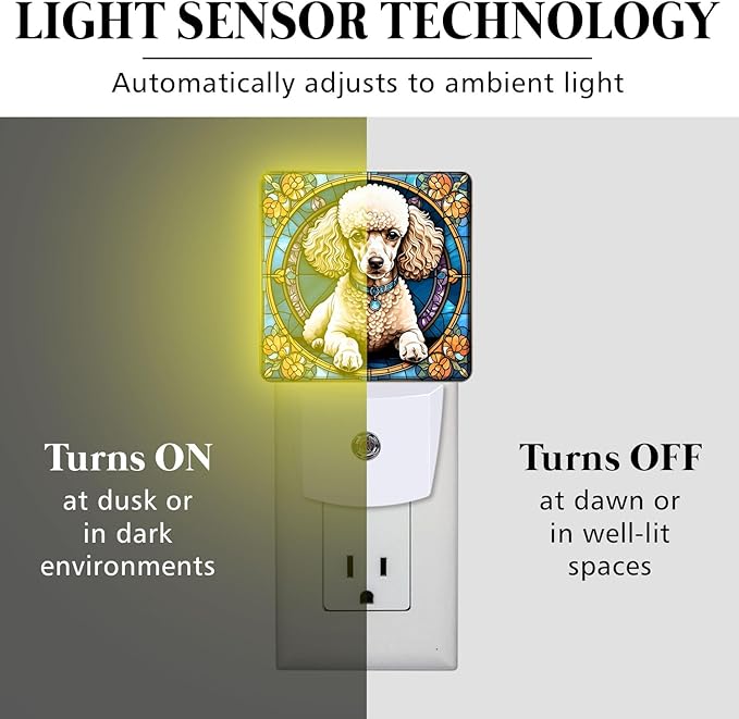 PODMemory Poodle Stained Glass Night Lights Plug into Wall for Room, Poodle Night Light LED for Bedroom