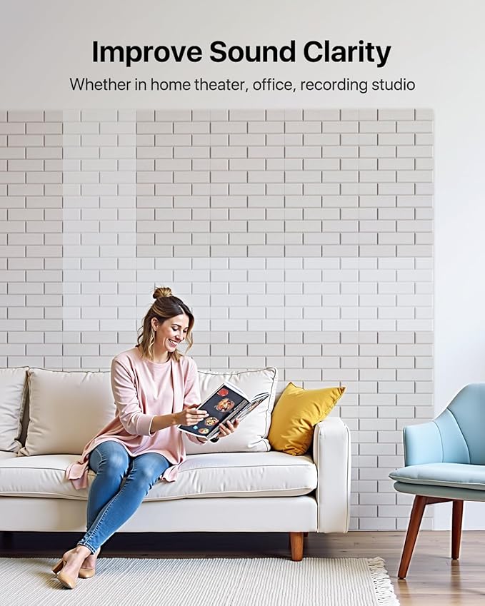 Soundsbay Acoustic Wall Panels, Self Adhesive Acoustic Panels, 12 Pack Brick Soundproof Wall Panels High Density Sound Panels for Walls, Office,Reccording Studio, Ceiling 12" X 12" X 0.4" Beige