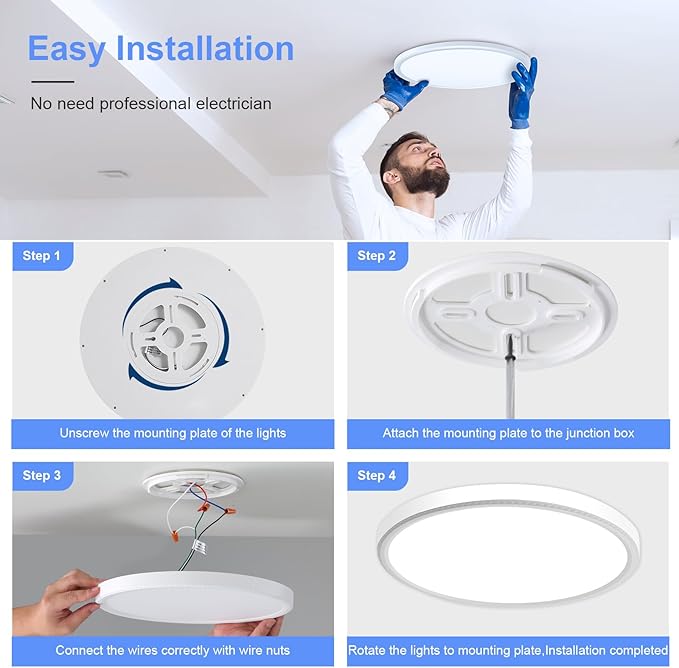 hunhun 6 Pack 16 Inch Dimmable LED Flush Mount Ceiling Light 4800LM Round Light Fixture 5 Color Temperature Selectable Large Flat Ceiling Lamp for Living Dining Room White ETL Listed
