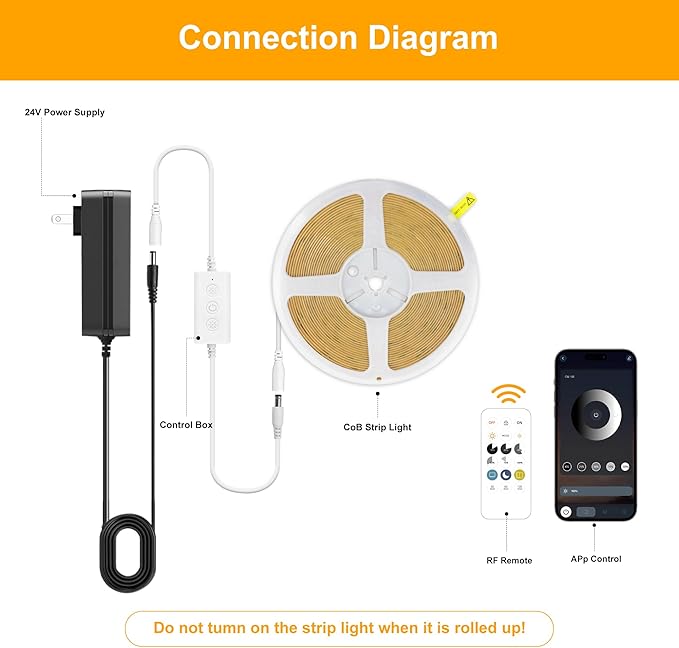 Pandery COB LED Strip Lights Natural White,24V Dimmable led Light Strip KIT with Remote and app Control,4000K 9.84FT/3m 8mmwide Ra>90 Cuttable Flexible Strip Lights for Bedroom,Wardrobe,Cabinet