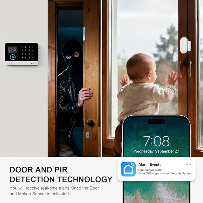 LWOHSI Wireless Home Alarm Camera System,Smart Home Security Systems with T53 HD Camera,Phone APP Alert,Door/Window Sensors,SOS Button,Compatible with Alexa for Home,Apartment,No Contract Fee