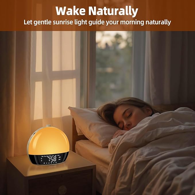 Risop Wake Up Light Sunrise Alarm Clock for Heavy Sleepers, All-in-One Smart Bedside Device with Bluetooth Speaker, FM Radio, Dual Alarm & Sleep Aid Night Light, Best Gift for Adults & Kids