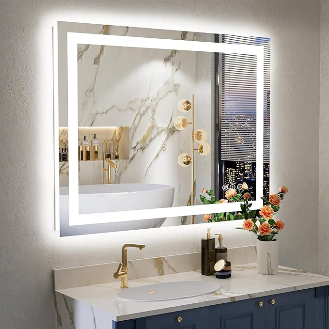 YEELAIT 28x36 Inch LED Bathroom Mirror with Lights Front and Backlit Lighted Vanity Mirror for Bathroom Wall with 3 Colors Dimmable Anti-Fog Memory Shatter-Proof IP54 Waterproof Horizontal/Vertical