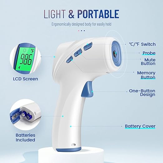 Forehead Thermometer for Adults and Kids, Digital Baby Thermometer with Fever Alarm, Fast Accurate Results, Home Medical & Nurse Essentials