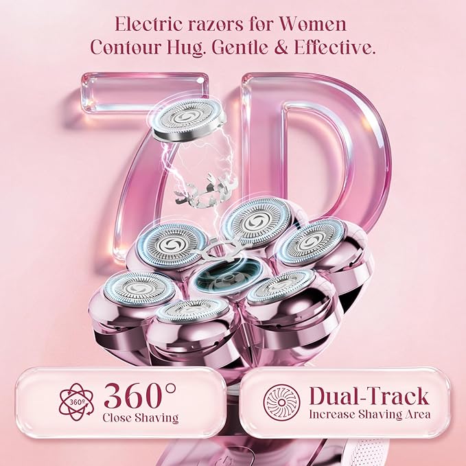 MALEGEBAZ Electric Razors for Women - 7D Electric Shaver for Women, IPX8 Waterproof with USB-C Fast Charge, LED Display, 2 Speeds & Magnetic Heads, Valentines Day Gifts for her