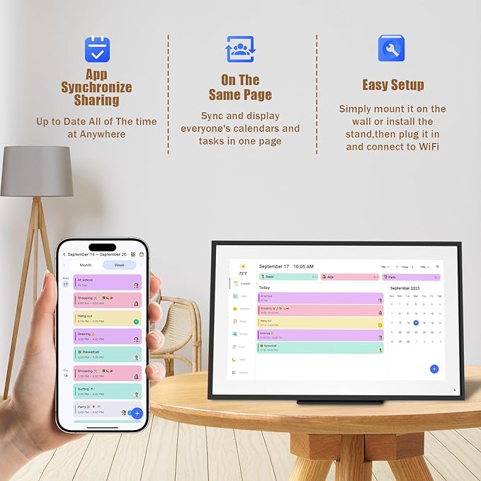 15.6 inch Wall Planner Digital Calendar Electronic Calendar Chore Chart,Smart Touchscreen Full HD Interactive Display for Family Schedules,Wall/Desk Mountable for Seamless Scheduling/Organizing