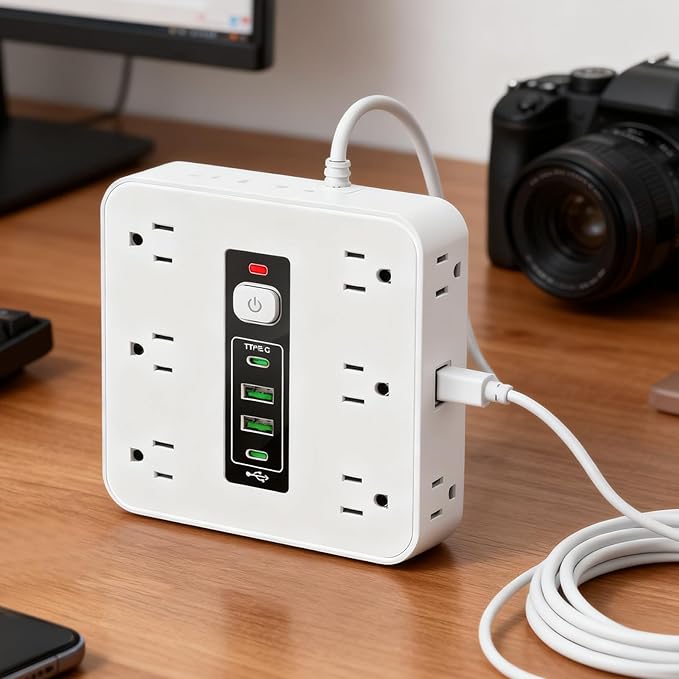 Multi-Outlet Electrical Strip - 16-AC Socket Extension, 50cm Desk Home Dorm Wall with, Safety Surge Protector with Cord, Smart Outlet Strip for TV Phone Refrigerator Kitchen Living Room