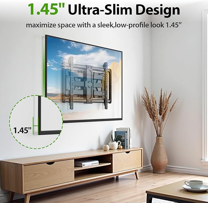 USX Mount Ultra Slim TV Wall Mount for 37-90 inch TVs, Low Profile Full Motion TV Mount with Swivel Articulating Dual Arms, Wall Bracket for Max VESA 600x400mm Holds 120lbs, Fits 16"/18"/24" Studs
