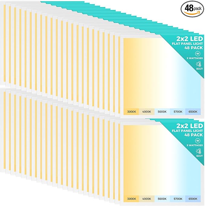 Aphyni 48 Pack 2x2 LED Flat Panel Light, Dimmable Office Kitchen Flush Mount Ceiling Light Panel,Bright 6500LM,Dimmable,Selectable Features, 3000K/4000K/5000K/5700K/6500K, 30W/35W/40W/45W/50W